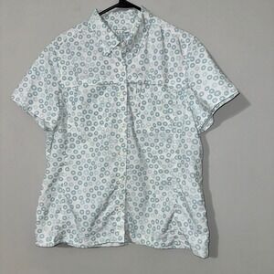 LL Bean Mens L Regular Short Sleeve‎ Fishing Shirt Vented Back Blue Pattern